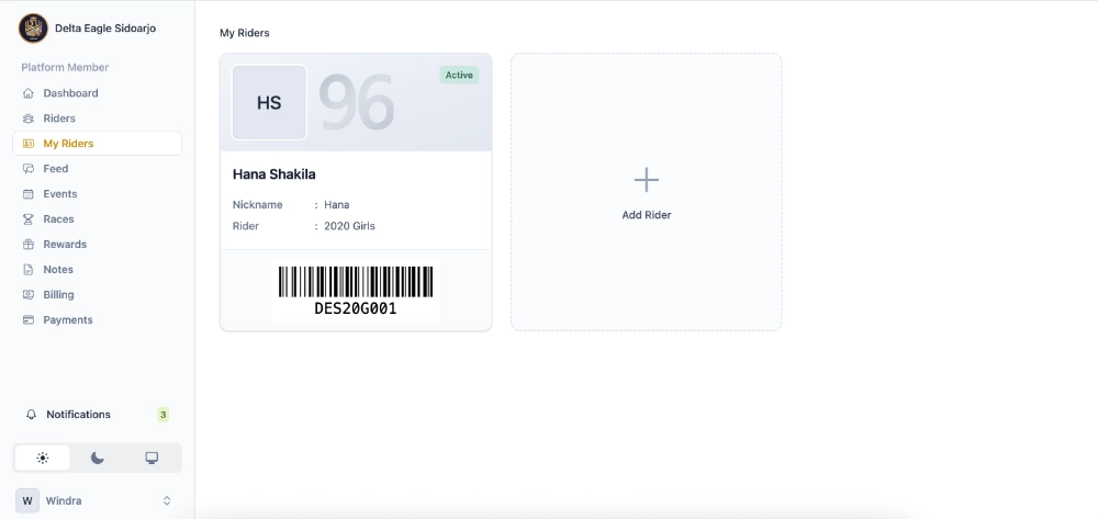 My Riders &mdash; kartu Add Rider