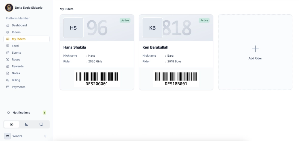 My Riders &mdash; barcode nomor induk