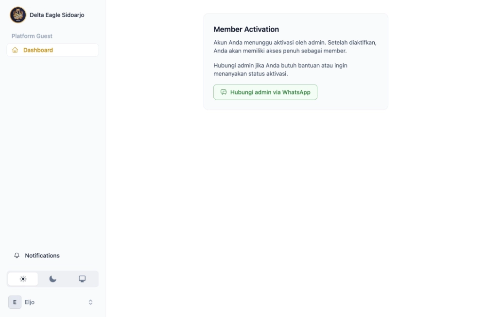Registrasi &mdash; dashboard pertama kali / Member Activation